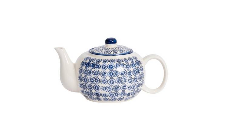 Nicola Spring Hand-Printed Teapot - 820ml - Navy