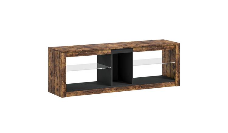 HOMCOM Remote Control TV Stand Cabinet with LED Lights - Rustic Brown