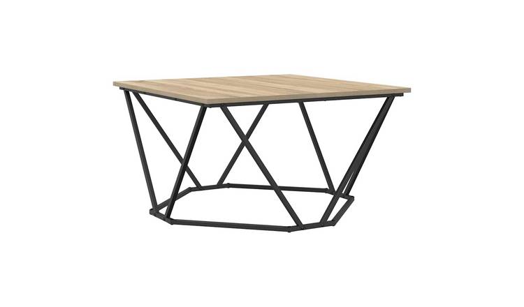 Walplus Engineered Wood and Steel Coffee Table - Sonoma Oak - 80 x 80 x 45 cm