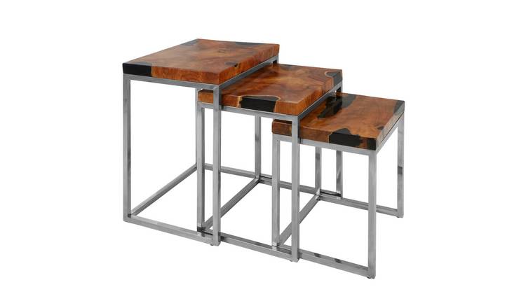 Orsina Teak Wood Nesting Tables Set of 3 – Black