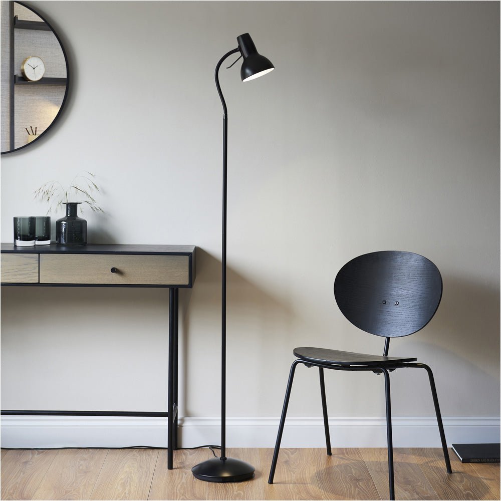 Loops Direct 23cm LED Compatible Steel Floor Lamp - Matt Black - Image 3