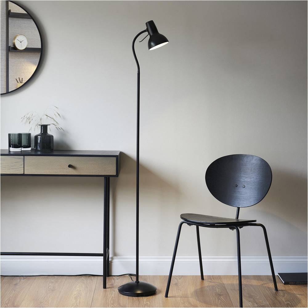 Loops Direct 23cm LED Compatible Steel Floor Lamp - Matt Black - Image 3