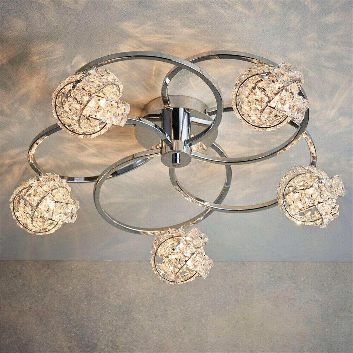 Loops Direct Steel and Glass Semi Flush Ceiling Light - Chrome and Clear - Image 3