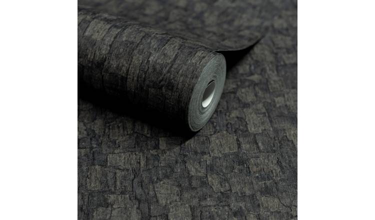 Grandeco Boutique Azobe Cork Effect Embossed Wallpaper - Charcoal Black