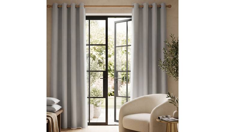 Homescapes Off Grey Plain Cotton Eyelet Curtains - 117cm x 137cm