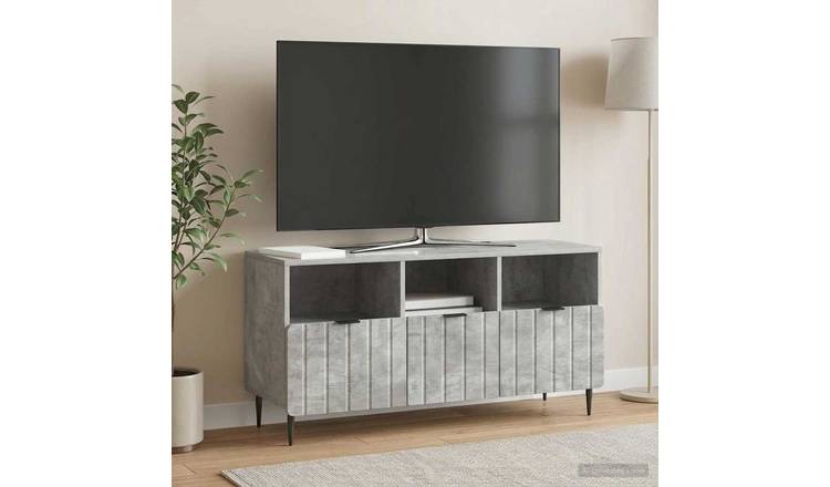 Walplus Wood TV Cabinet Tall Unit - Concrete Grey - 102 x 34.5 x 50 cm