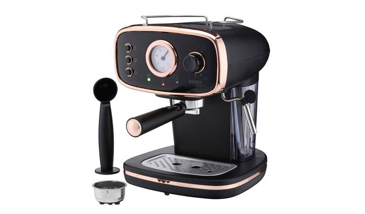 Cooks Professional Retro Espresso Machine 1.2L with Steam Wand - Black/Copper