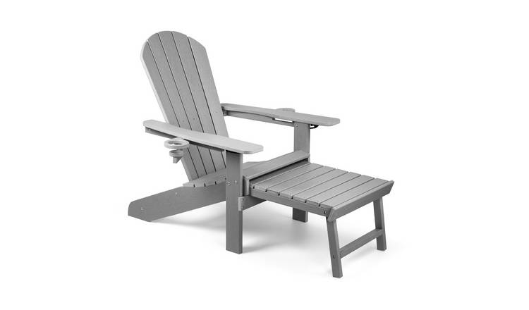 Vonhaus Westport HDPE Reclining and Stool Garden Adirondack Chair - Grey