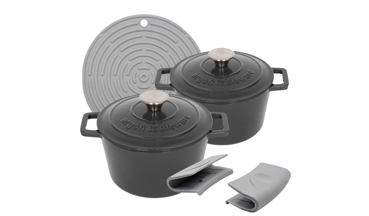 Argon Tableware 2 Piece Cast Iron Casserole Dish Set - Slate Grey