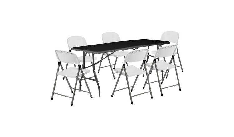 Harbour Housewares Folding Camping Table & Chair Set - 180cm (6ft) - Black