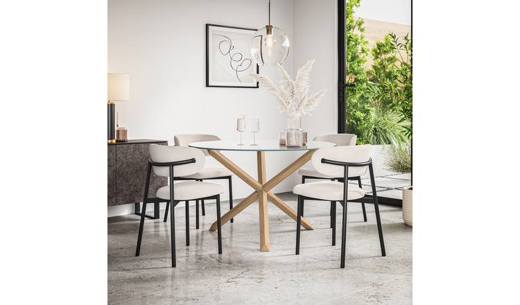 Furniture Online Malvern Round Glass Dining Table & 4 Myla Beige Chairs