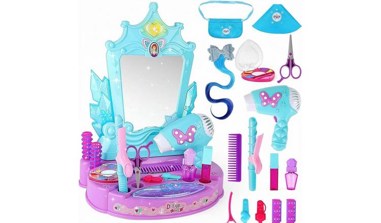 deAO Girls Mirror Toy Dressing Table Playset - Blue