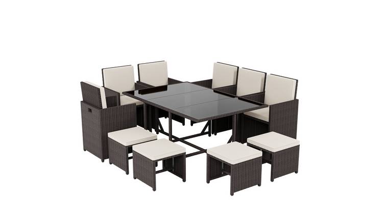 Garden Vida Cuba 10 Seater Rattan Dining Set with Cushions - Brown