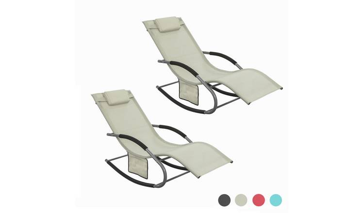 SoBuy Set Of 2 Headrest Side Pocket Garden Rocking Chair - Beige