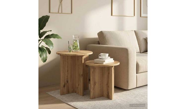 Walplus Pack of 2 Engineered Wood Side Table - Oak - 45 x 45 cm