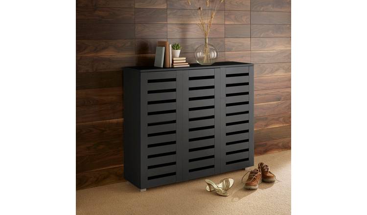 Home Source Oslo 3 Door Shoe Storage Cabinet - Black