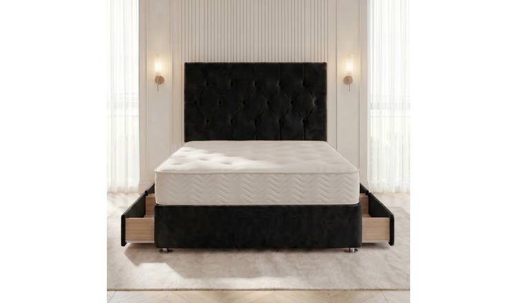Somnior Chester Velvet Small Double 4 Draw Open Coil Divan Bed Set - Black