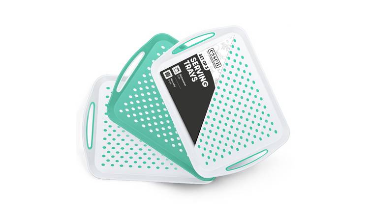 Essen Pack of 3 Non-Slip ABS Plastic Serving Trays - Green & White