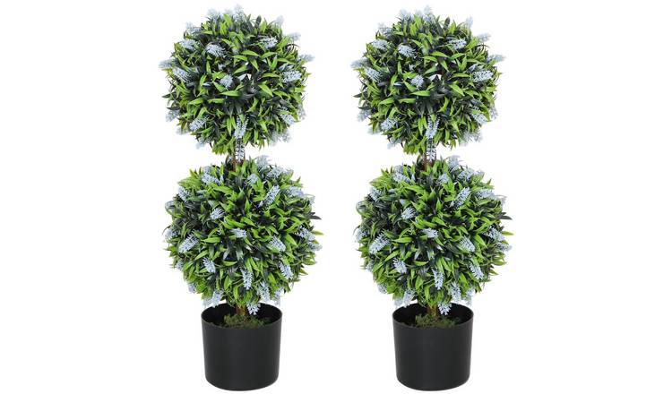 HOMCOM Set of 2 Artificial Ball Trees with Lavender Flower- Blue