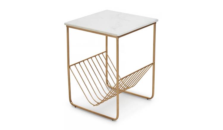 Orsina Mandoli Marble Side Table with Magazine Rack – White & Gold