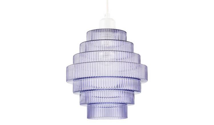 Happy Homewares Purple Tiered Stepped Smoked Lavender Glass Pendant Shade - 22cm