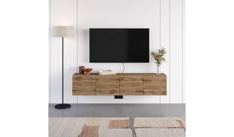Decortie Combe Particleboard Wall Mounted TV Unit - Dark Oak