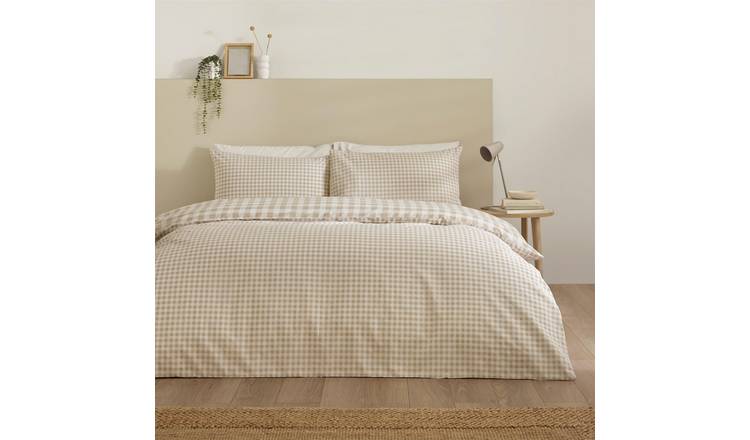 Catherine Lansfield Bamford Gingham Check Duvet Cover Set - Single - Natural