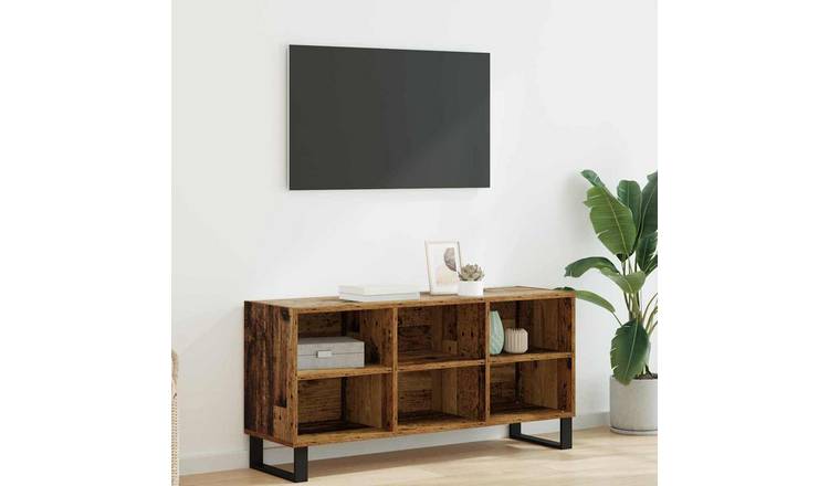 Walplus 6 Shelf Wood TV Cabinet Tall Unit - Old Wood - 103.5 x 30 x 50 cm