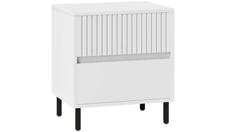 HOMCOM 2 Drawers Bedside Table with Storage and Steel Legs - White