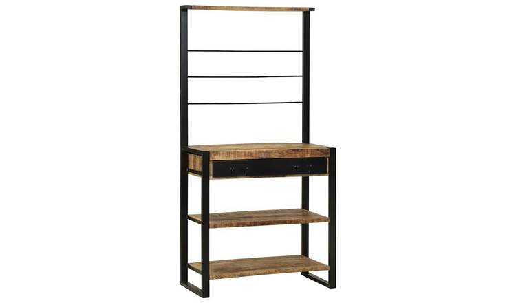 Walplus Wood Kitchen Rack - Brown and Black - 80 x 40 x 160 cm