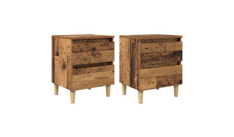 Walplus Pack of 2 Wood Bedside Cabinet Wood Back - Dark Wood - 40 x 35 x 50 cm