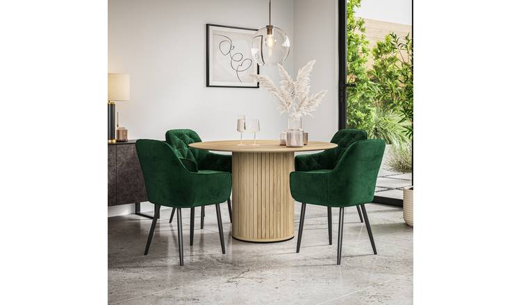 Furniture Online Arlo Anika Oak Top w Oak Legs Dining Table & 4 Grey Chairs