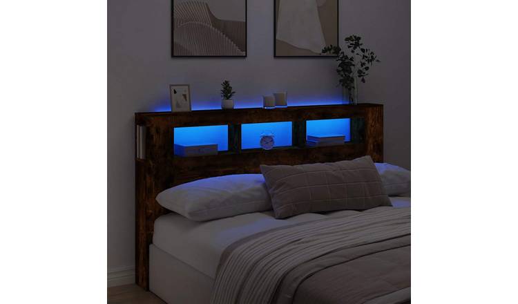 Walplus Engineered Wood LED Headboard - Dark Oak - 180 x 18.5 x 103.5 cm