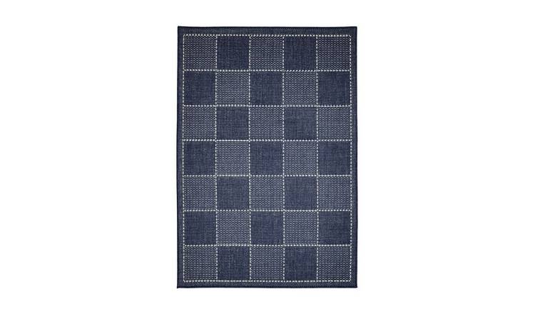 Mega Flooring Blue Modern Chequered Rug - 160 x 225cm