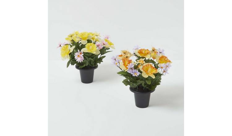 Homescapes Silk-like Polyester Artificial Grave Flowers Set - Multicoloured