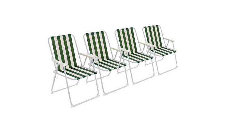 Harbour Housewares Folding Metal Beach Chairs - Green Stripe - Pack of 4