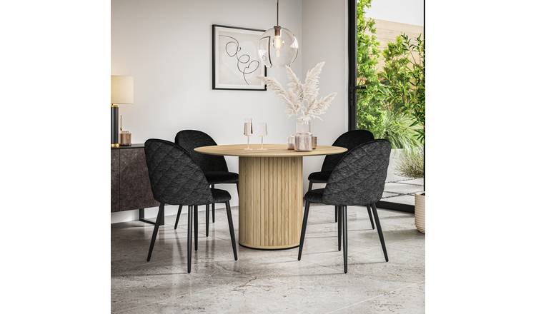 Furniture Online Arlo Raye Oak Top w Oak Legs Dining Table & 4 Black Chairs