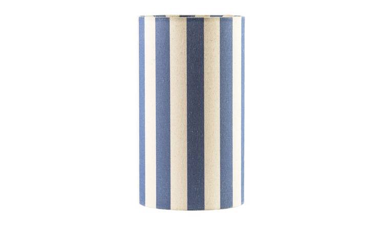 Happy Homewares Amparo Blue and Oatmeal Striped Linen Table Lamp - 12cm