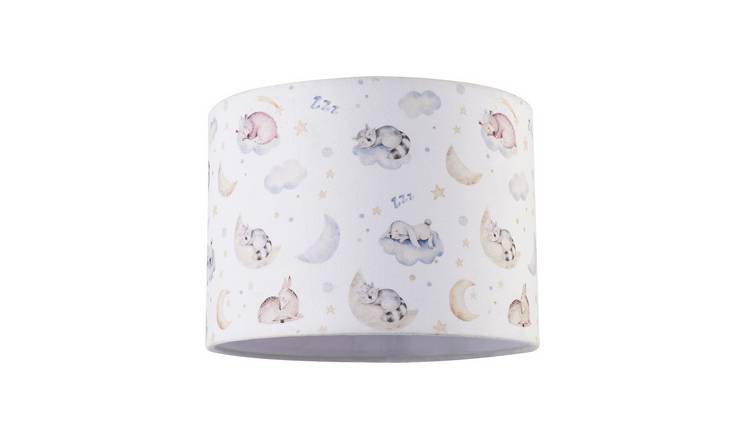 Happy Homewares White Cosy Baby Velvet with Stars Clouds Lampshade - 25cm