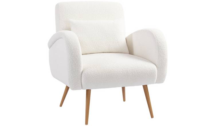 HOMCOM Modern Teddy Fleece Accent Chair with Lumbar Pillow - Cream White