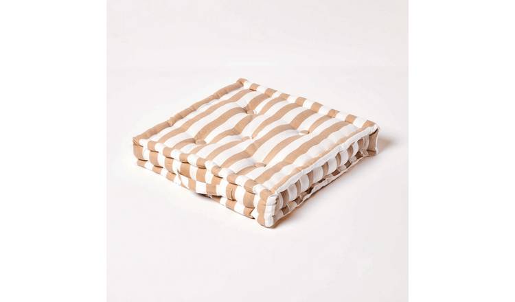 Homescapes Cotton Thick Stripe Floor Cushion – 40 x 40 cm – Beige