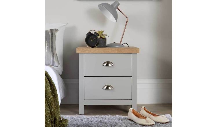 Home Source Avon 2 Drawer Bedside Cabinet - Grey