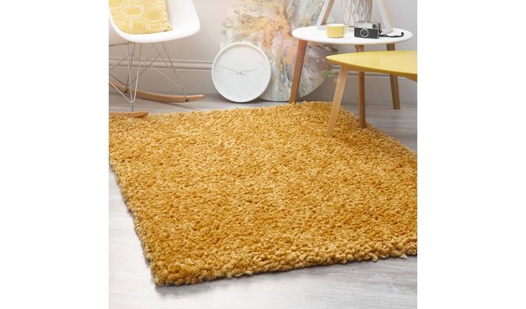 Mega Flooring Yellow Shaggy Plain Rug - 60 x 110cm