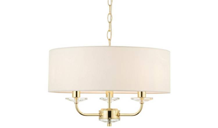 Loops Direct Steel Crystal 3 Light Ceiling Pendant - Brass