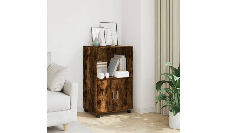 Walplus Engineered Wood Rolling Cabinet - Dark Oak - 55 x 40 x 91 cm