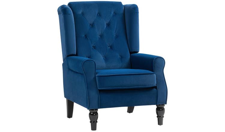 HOMCOM Wooden Button Tufted Velvet Armchair for Living Room - Blue