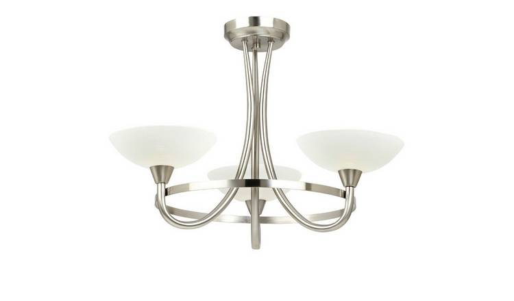 Loops Direct 55cm Diameter Semi Flush Ceiling Light - Satin Chrome and White