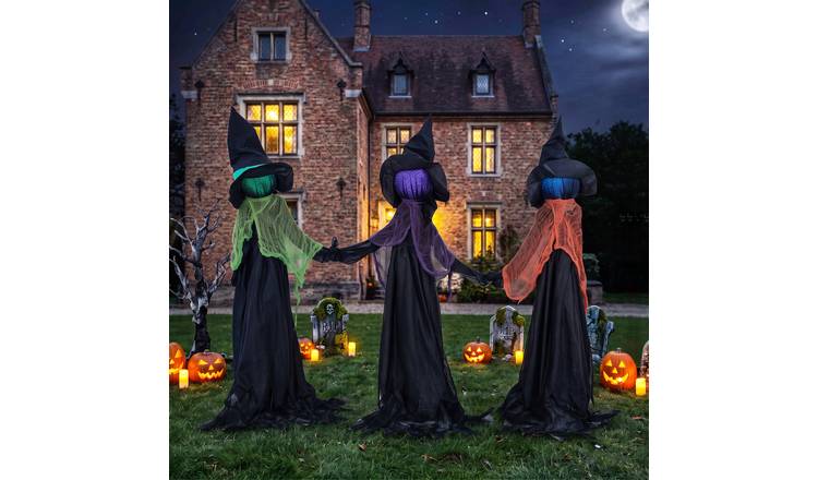 HOMCOM Set of 3 4ft Animated Halloween Hand in Hand Witches Decoration
