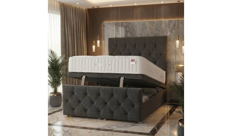 Somnior Chester Linen Small Double Ottoman Bed with Ortho Mattress - Charcoal