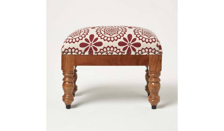 Homescapes Cassia Geometric Footstool – 50 x 30 x 40 cm – Red